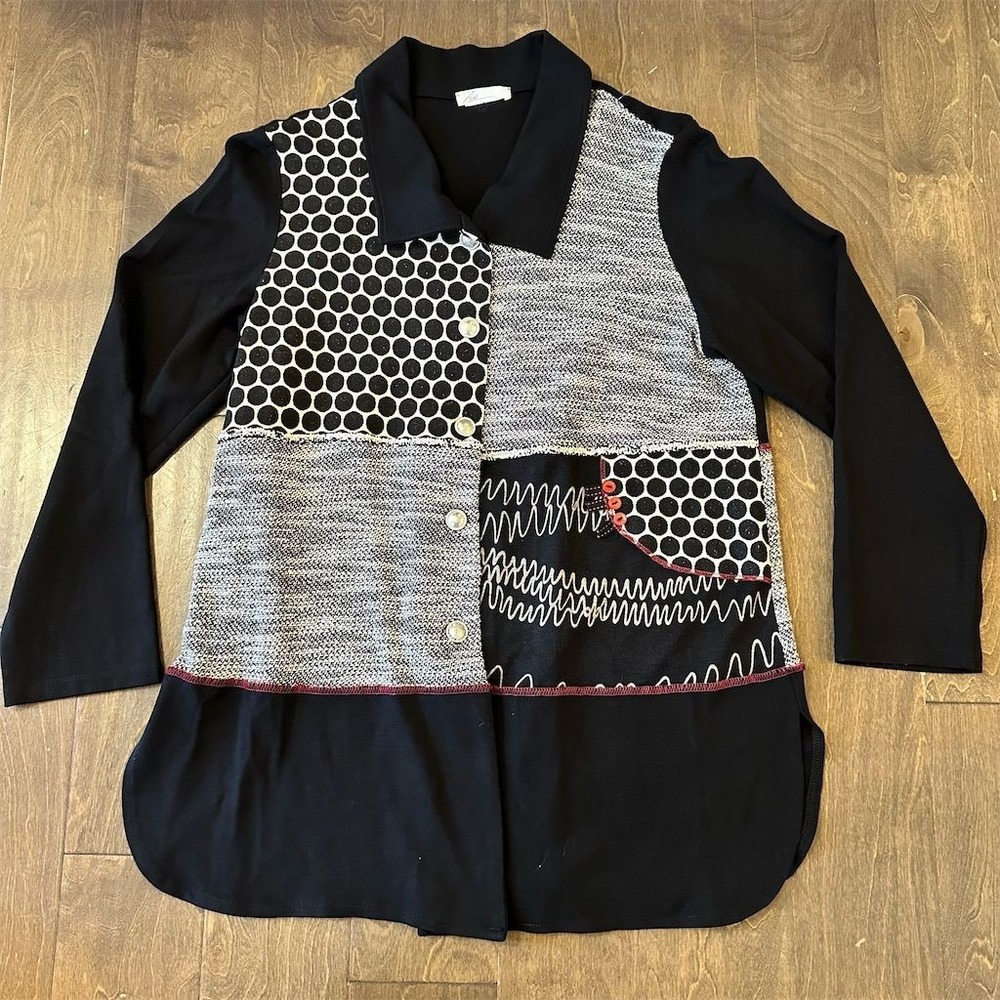Zoe by Michael Phillips Women's Black Geometric Cardigan Size M